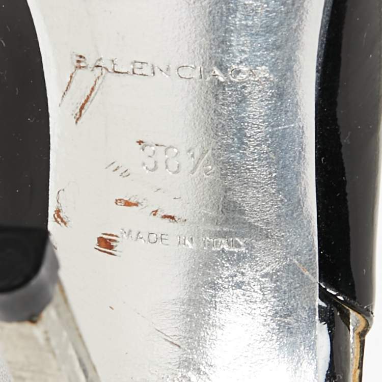 Pre Owned Balenciaga Silver/Black Patent And Leather Pointed Toe Pumps Size 38.5