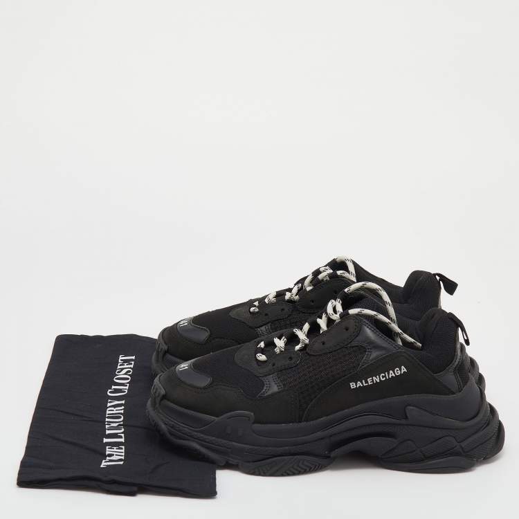 Pre Owned Balenciaga Black Leather And Mesh Triple S Low Top Sneakers Size 41