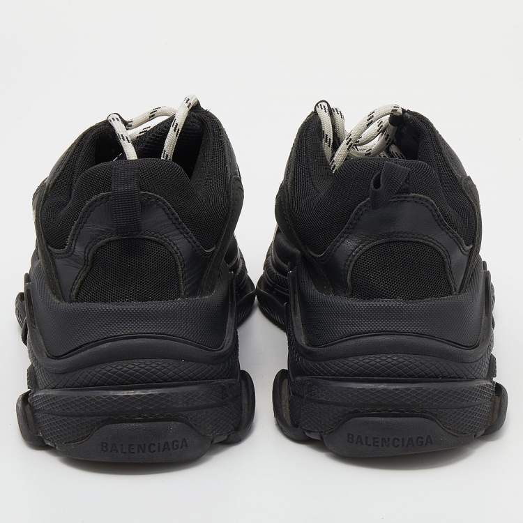 Pre Owned Balenciaga Black Leather And Mesh Triple S Low Top Sneakers Size 41