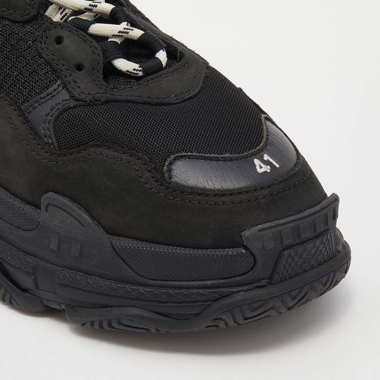 Pre Owned Balenciaga Black Leather And Mesh Triple S Low Top Sneakers Size 41