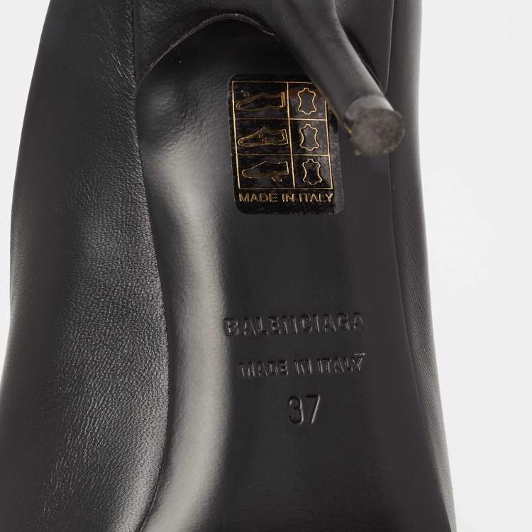 Pre Owned Balenciaga Black Leather BB  Pointed Toe Mules Size 37
