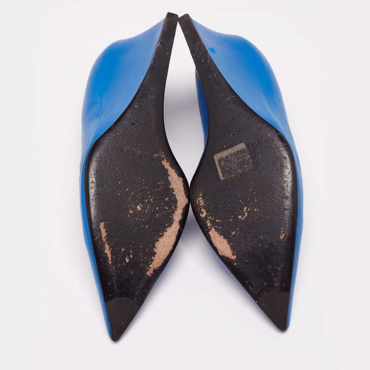 Pre Owned Balenciaga Blue Leather Knife Wedge Pumps Size 39