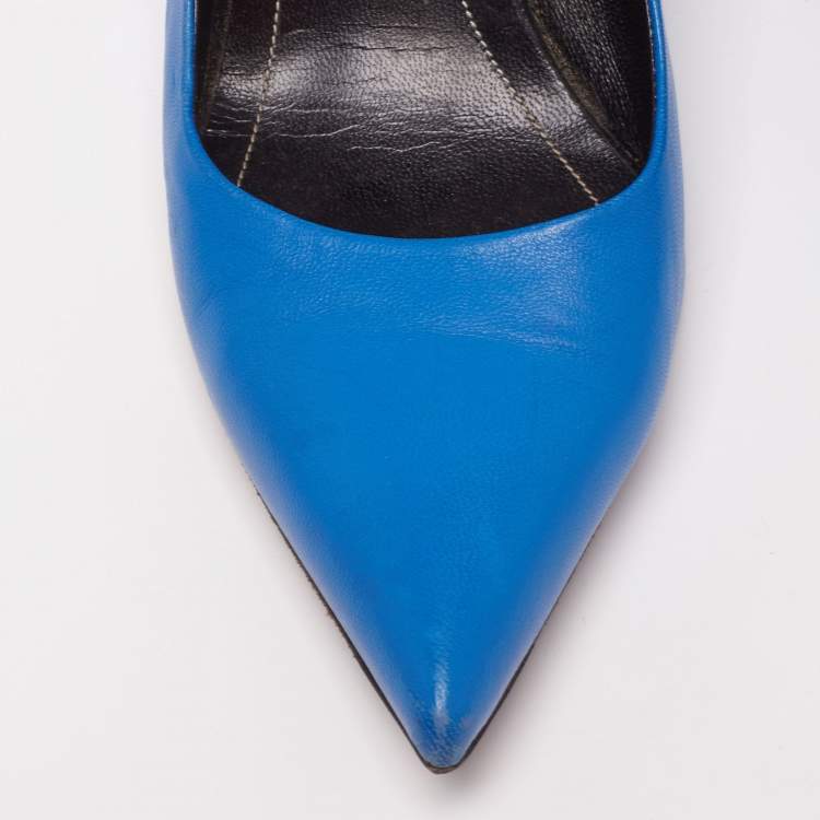 Pre Owned Balenciaga Blue Leather Knife Wedge Pumps Size 39