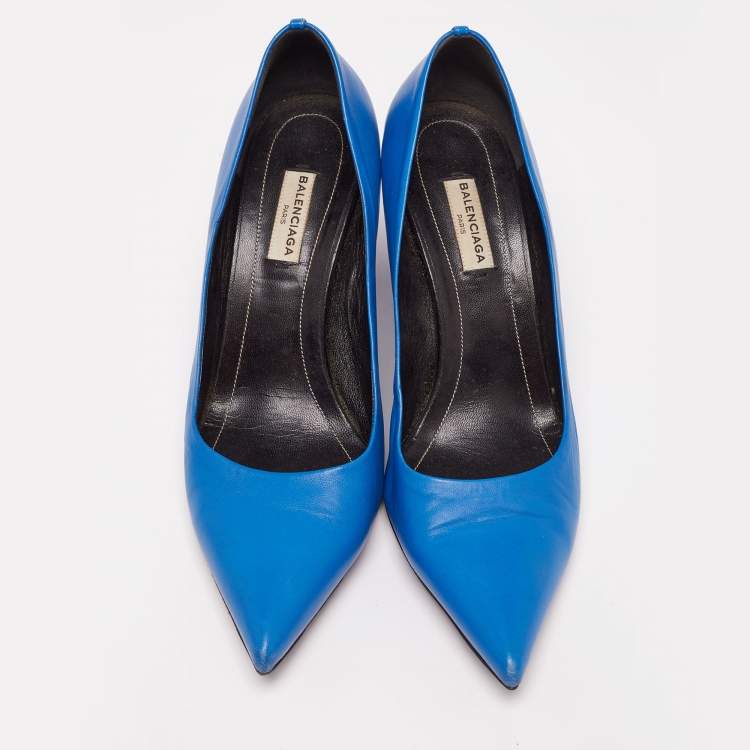 Pre Owned Balenciaga Blue Leather Knife Wedge Pumps Size 39