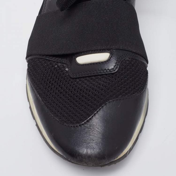 مملوكة مسبقًا Balenciaga Black Leather, Mesh and Neoprene Race Runner Sneakers Size 40