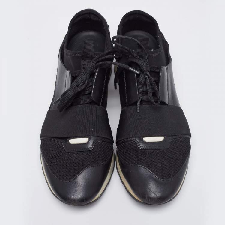 مملوكة مسبقًا Balenciaga Black Leather, Mesh and Neoprene Race Runner Sneakers Size 40