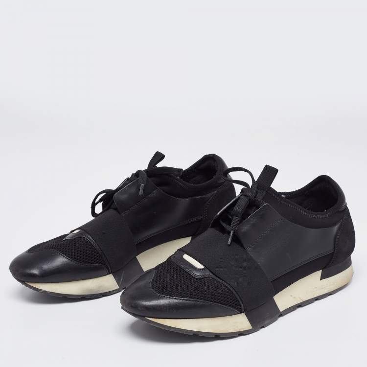 مملوكة مسبقًا Balenciaga Black Leather, Mesh and Neoprene Race Runner Sneakers Size 40