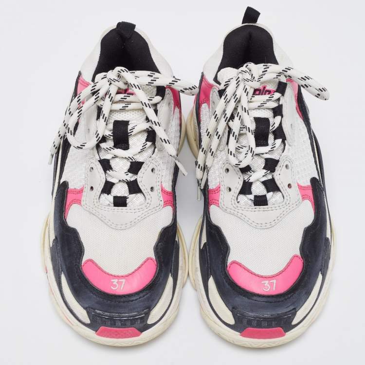 Pre Owned Balenciaga Multicolor Suede And Mesh Triple S Sneakers Size 37