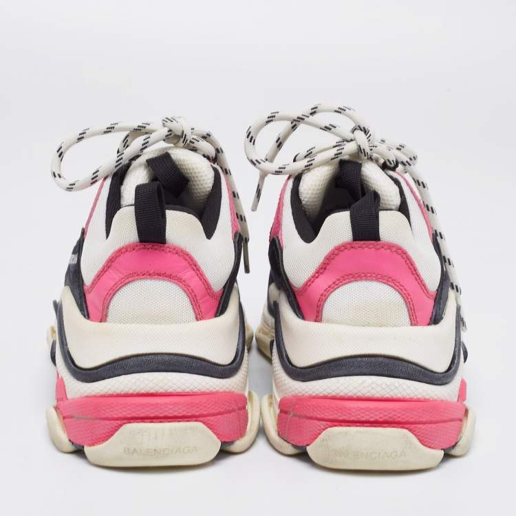Pre Owned Balenciaga Multicolor Suede And Mesh Triple S Sneakers Size 37