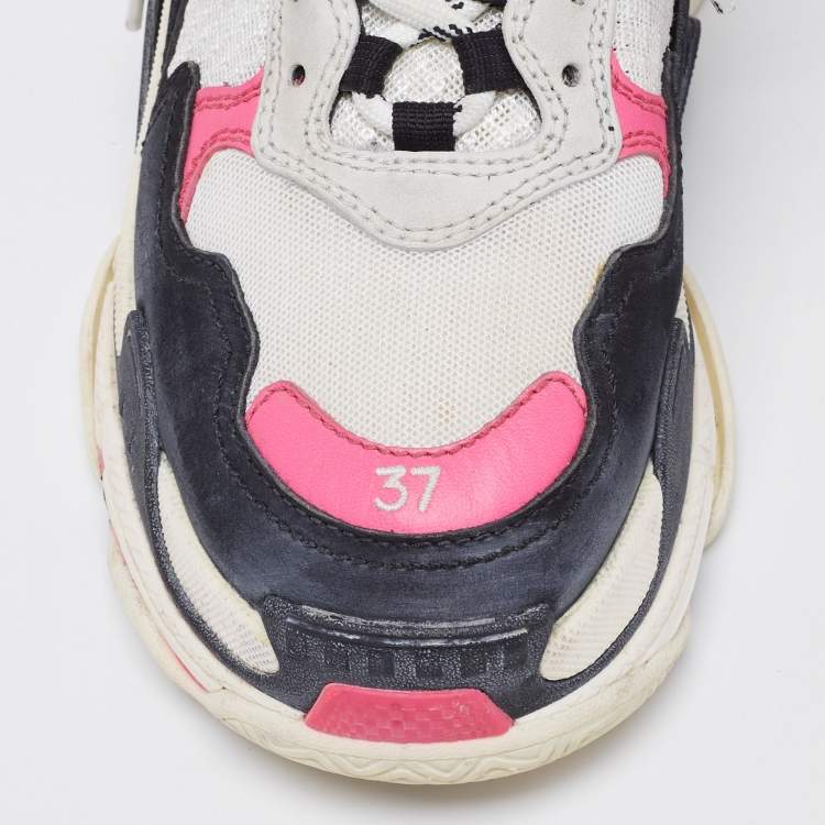 Pre Owned Balenciaga Multicolor Suede And Mesh Triple S Sneakers Size 37