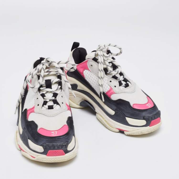 Pre Owned Balenciaga Multicolor Suede And Mesh Triple S Sneakers Size 37