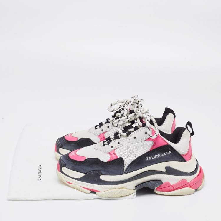 Pre Owned Balenciaga Multicolor Suede And Mesh Triple S Sneakers Size 37