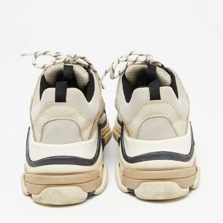 Pre Owned Balenciaga Light Grey/Black Leather And Mesh Triple S Sneakers Size 41