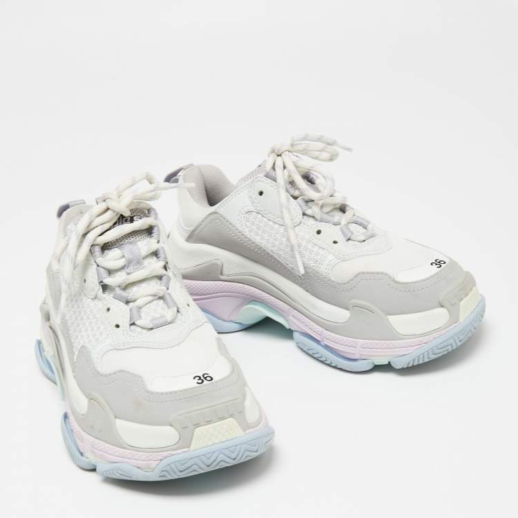 Pre Owned Balenciaga  Multicolor Mesh And Leather Triple S Sneakers Size 36