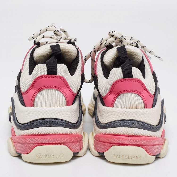 Pre Owned Balenciaga Tri Color Nubuck Leather and Mesh Triple S Trainer Sneakers Size 37