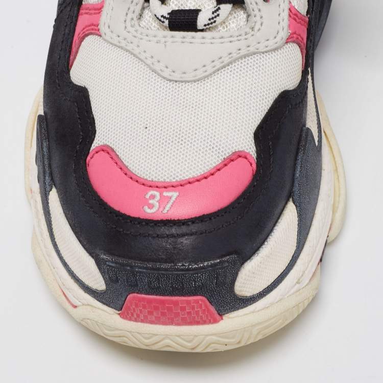Pre Owned Balenciaga Tri Color Nubuck Leather and Mesh Triple S Trainer Sneakers Size 37