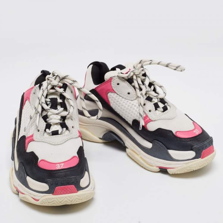 Pre Owned Balenciaga Tri Color Nubuck Leather and Mesh Triple S Trainer Sneakers Size 37