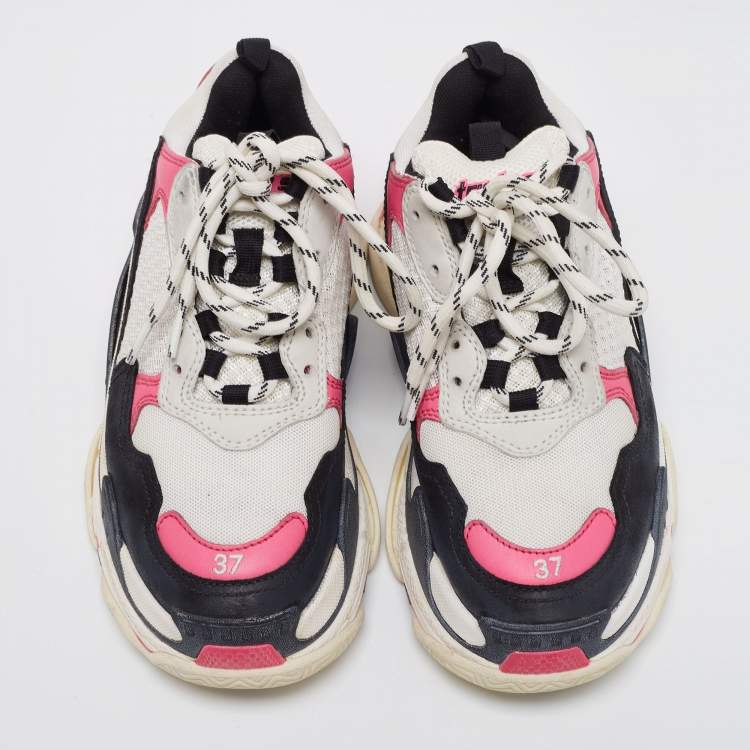 Pre Owned Balenciaga Tri Color Nubuck Leather and Mesh Triple S Trainer Sneakers Size 37