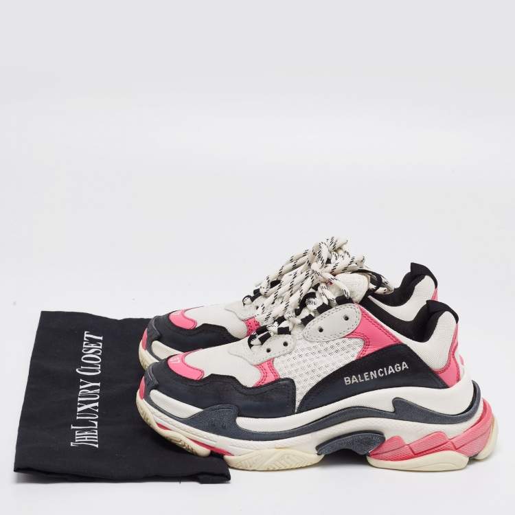 Pre Owned Balenciaga Tri Color Nubuck Leather and Mesh Triple S Trainer Sneakers Size 37