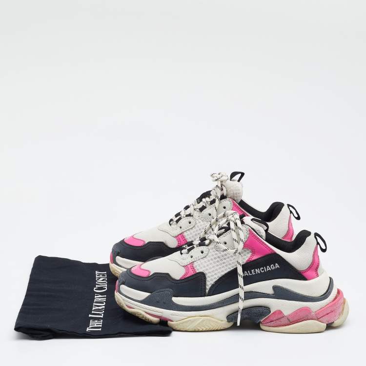 Pre Owned Balenciaga Multicolor Leather And Mesh Triple S Sneakers Size 39