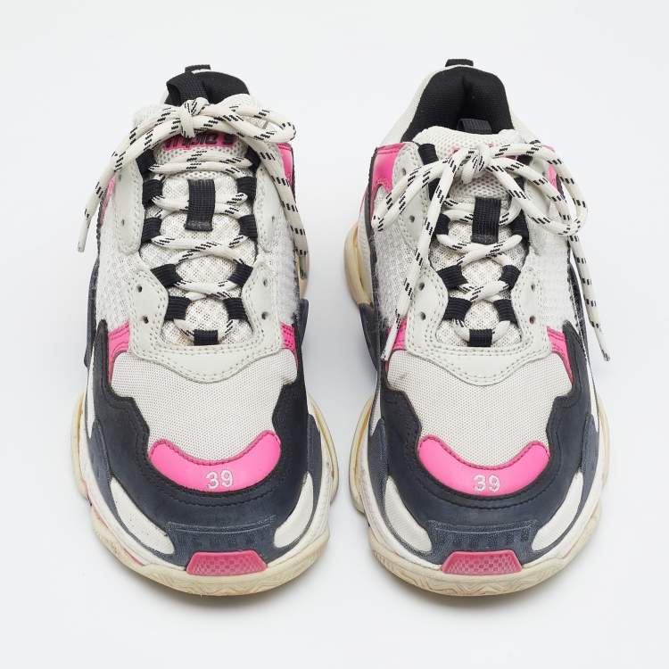 Pre Owned Balenciaga Multicolor Leather And Mesh Triple S Sneakers Size 39
