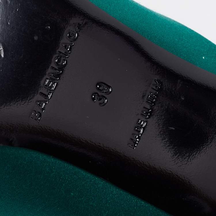 Pre Owned Balenciaga Green Satin Knife Knife Bow Slingback Pointed Toe Mules Size 39