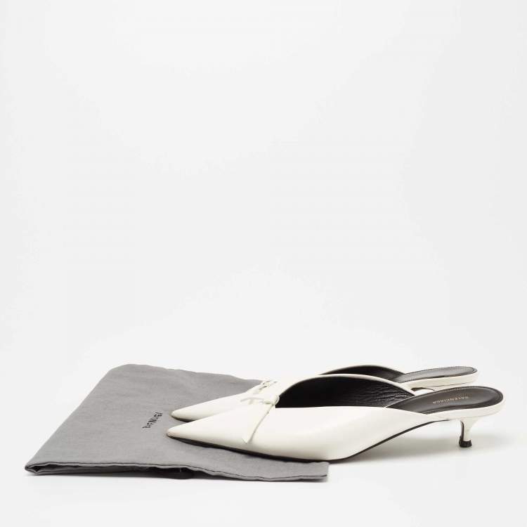 Pre Owned Balenciaga White Leather Knife Pointed Toe Mules Size 38