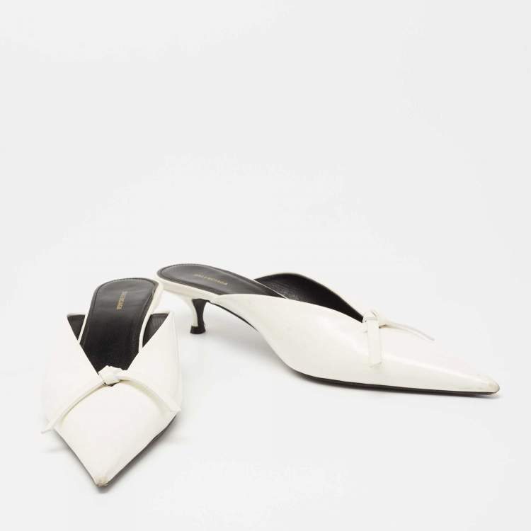 Pre Owned Balenciaga White Leather Knife Pointed Toe Mules Size 38