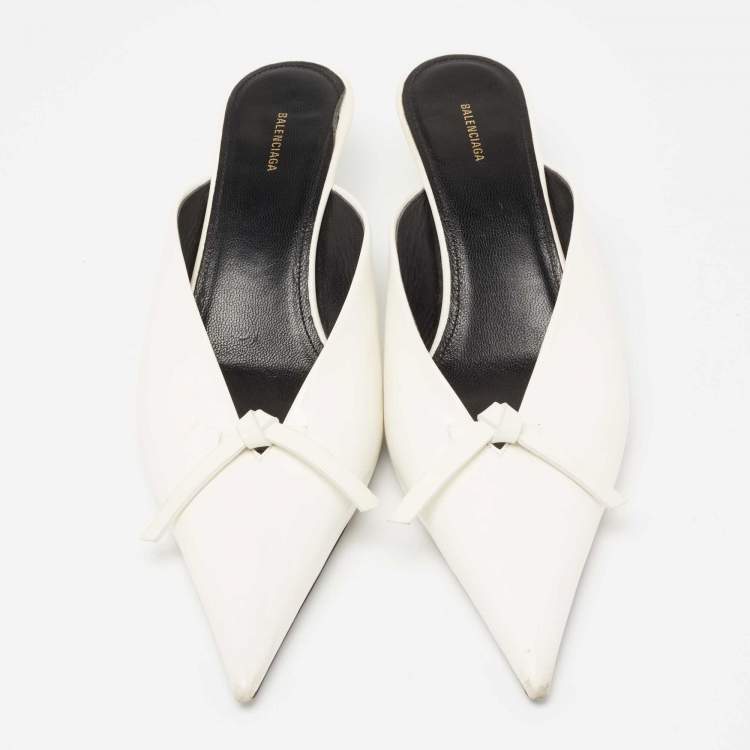 Pre Owned Balenciaga White Leather Knife Pointed Toe Mules Size 38
