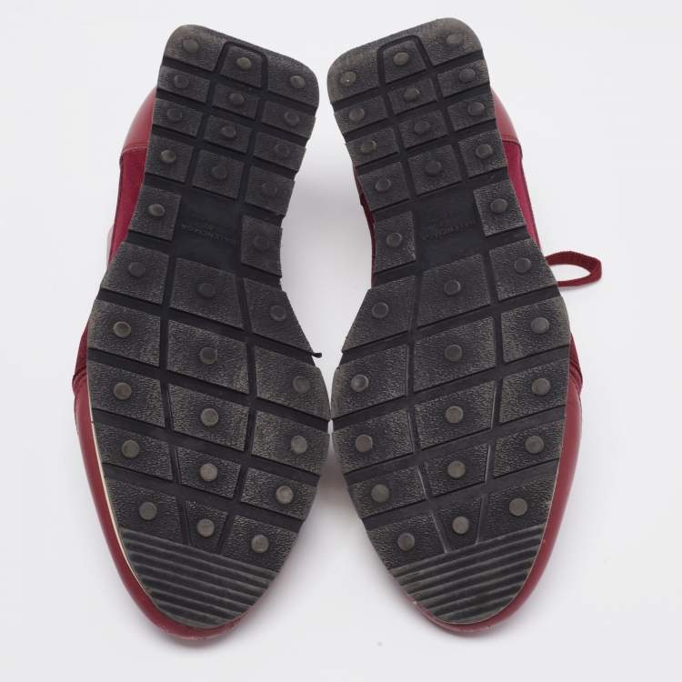 Pre Owned Balenciaga Burgundy Leather And Mesh Race Runner Sneakers Size 40