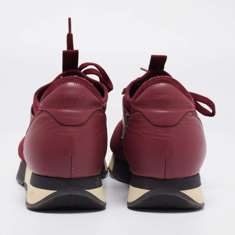 Pre Owned Balenciaga Burgundy Leather And Mesh Race Runner Sneakers Size 40
