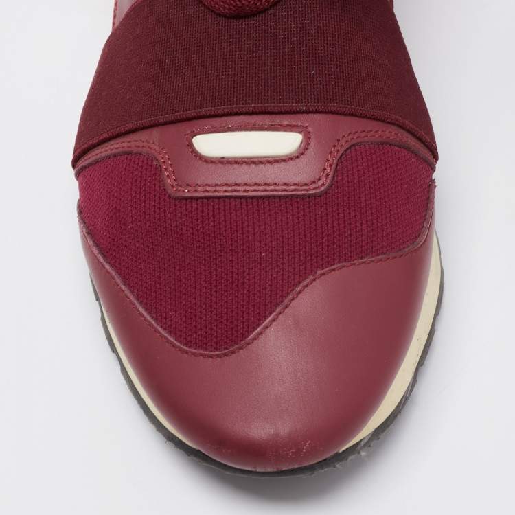 Pre Owned Balenciaga Burgundy Leather And Mesh Race Runner Sneakers Size 40
