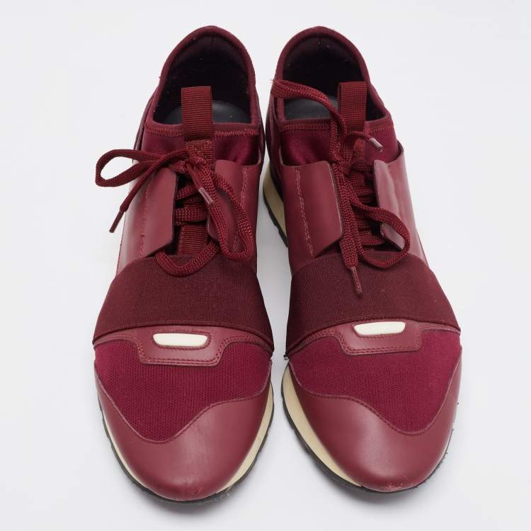 Pre Owned Balenciaga Burgundy Leather And Mesh Race Runner Sneakers Size 40