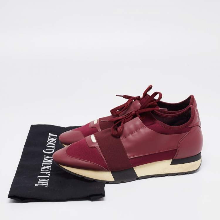 Pre Owned Balenciaga Burgundy Leather And Mesh Race Runner Sneakers Size 40