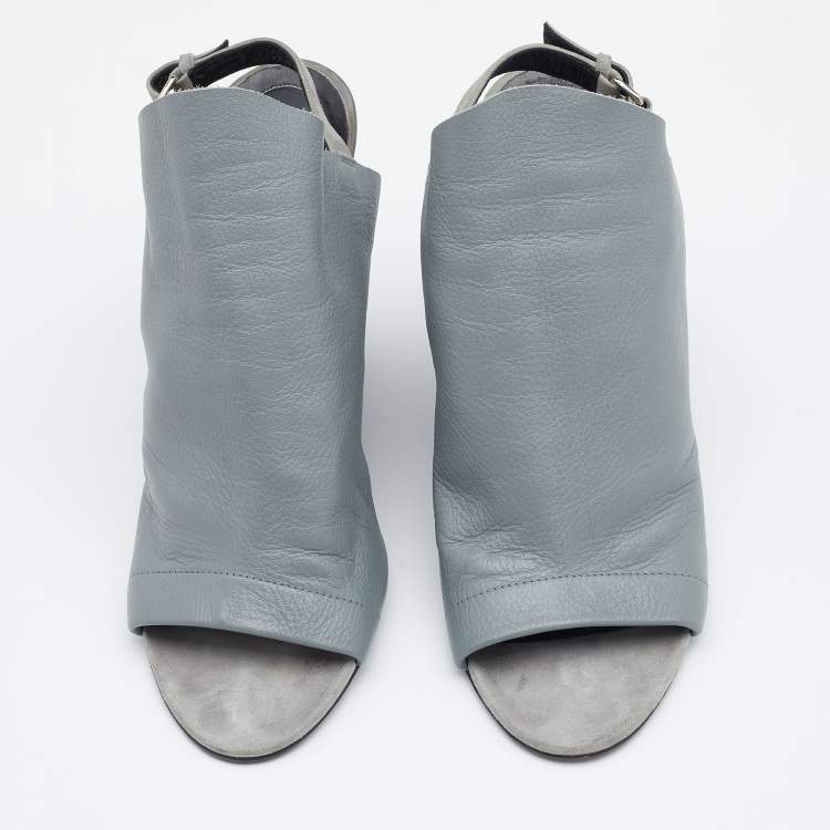 Pre Owned Balenciaga Grey Leather Glove Wedges Slingback Sandals Size 40