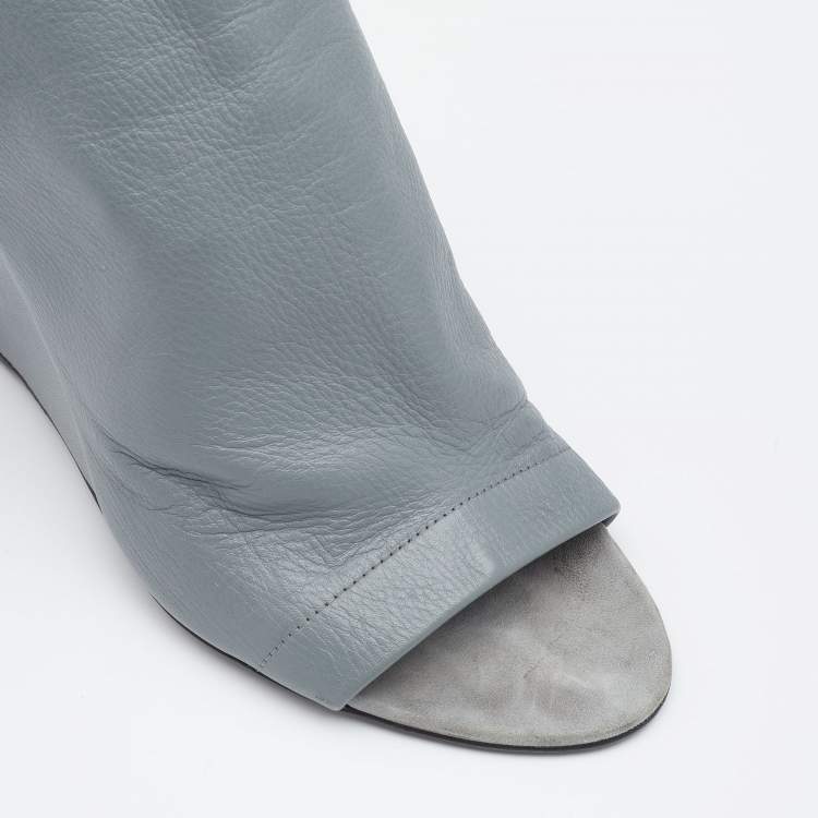 Pre Owned Balenciaga Grey Leather Glove Wedges Slingback Sandals Size 40