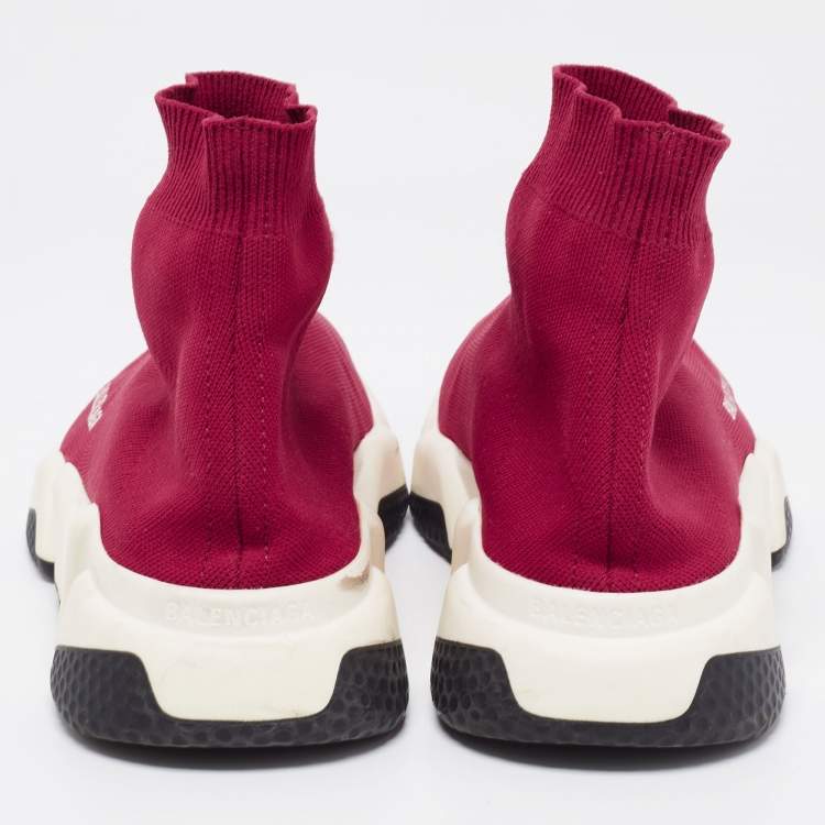 Pre Owned Balenciaga Burgundy Knit Fabric Speed Trainer High-Top Sneakers Size 38