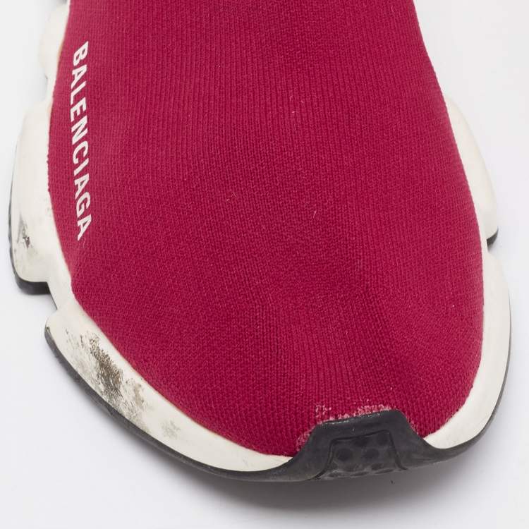 Pre Owned Balenciaga Burgundy Knit Fabric Speed Trainer High-Top Sneakers Size 38