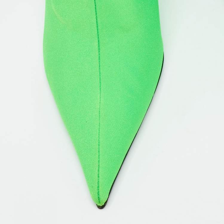 Pre Owned Balenciaga Green Spandex Fabric Knife Mid Calf Pointed Toe Boots Size 41