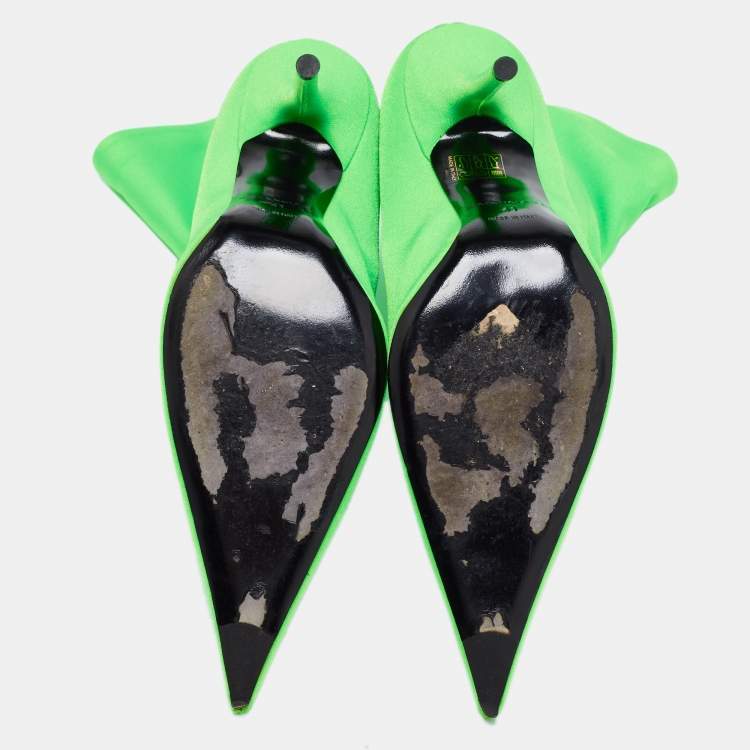 Pre Owned Balenciaga Green Spandex Fabric Knife Mid Calf Pointed Toe Boots Size 41