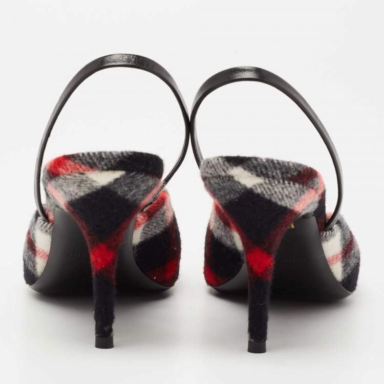 Pre Owned Balenciaga Tri-Color Wool BB Logo Knife Slingback Pumps Size 41   