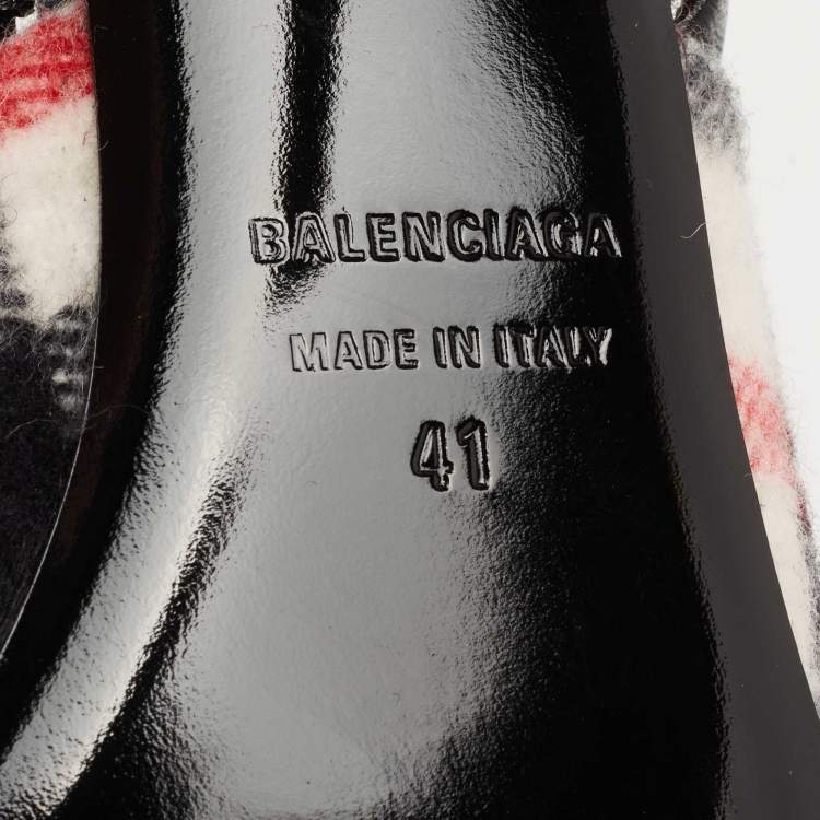 Pre Owned Balenciaga Tri-Color Wool BB Logo Knife Slingback Pumps Size 41   