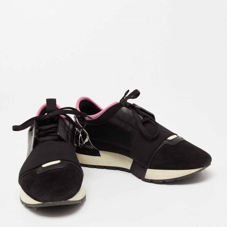 Pre Owned Balenciaga Black Leather And Suede Race Runner Sneakers Size 38