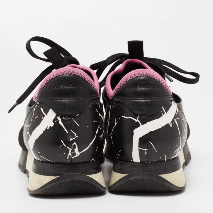 Pre Owned Balenciaga Black Leather And Suede Race Runner Sneakers Size 38