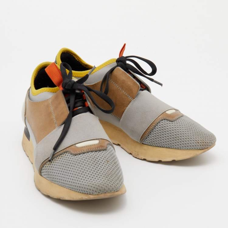 Pre Owned Balenciaga Multicolor Mesh And Leather Race Runner Sneakers Size 38