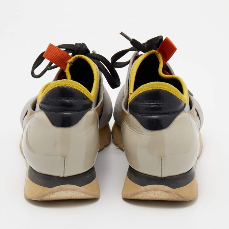 Pre Owned Balenciaga Multicolor Mesh And Leather Race Runner Sneakers Size 38