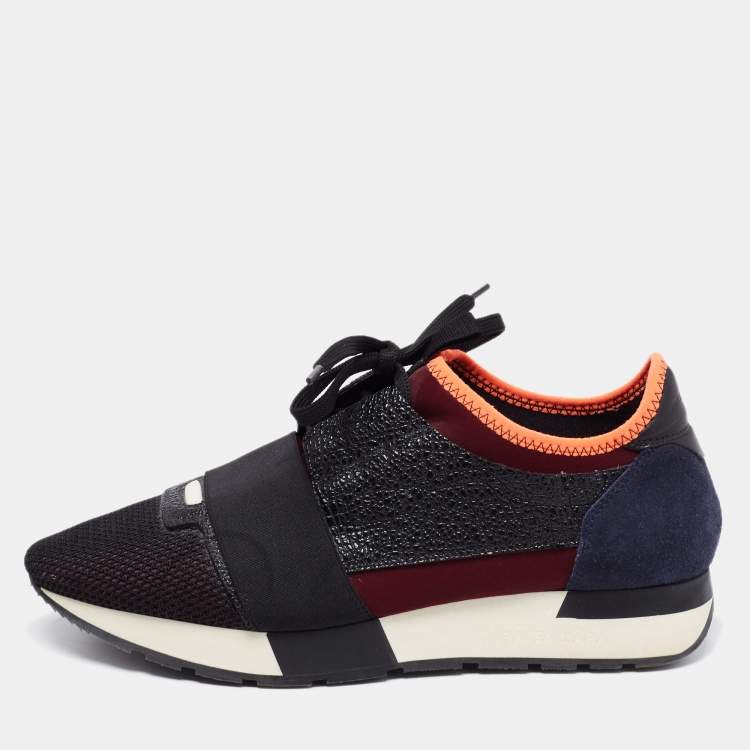 Pre Owned Balenciaga Tricolor Suede And Leather Race Runner Sneakers Size 39