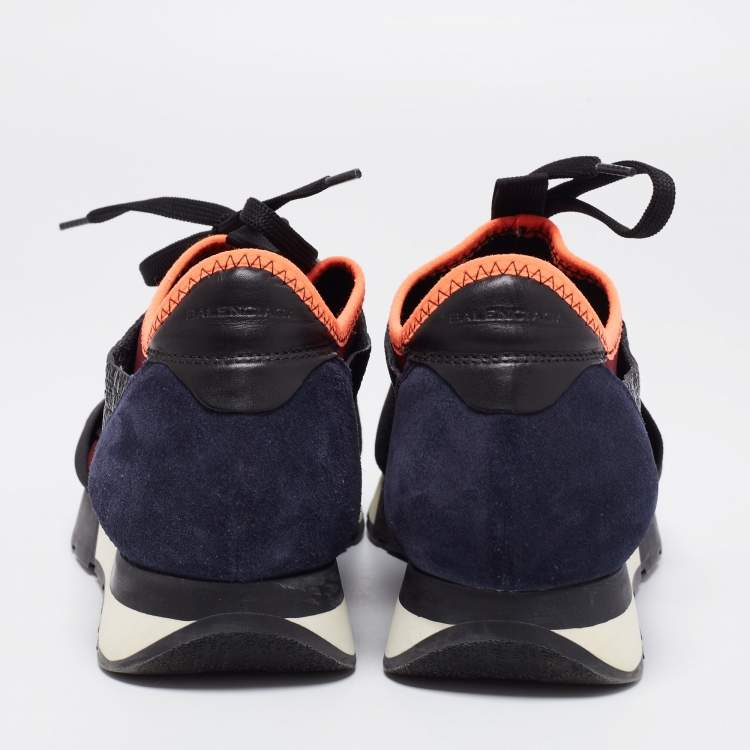 Pre Owned Balenciaga Tricolor Suede And Leather Race Runner Sneakers Size 39