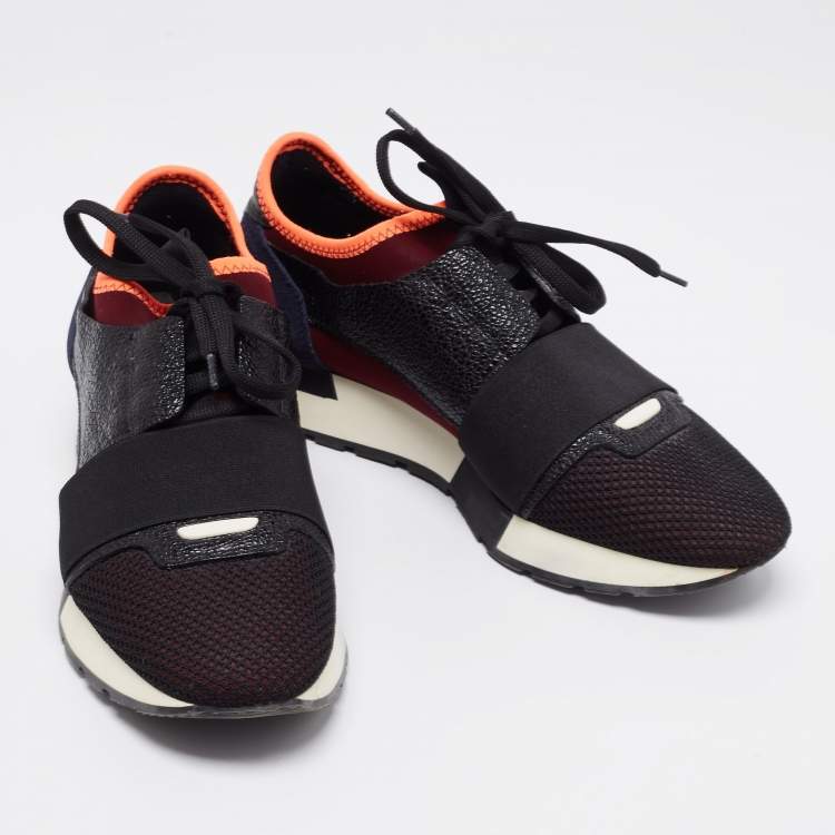 Pre Owned Balenciaga Tricolor Suede And Leather Race Runner Sneakers Size 39