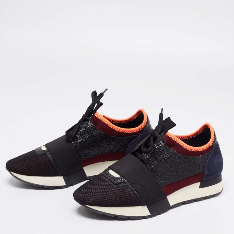 Pre Owned Balenciaga Tricolor Suede And Leather Race Runner Sneakers Size 39